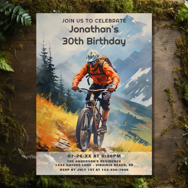 Rustic Mountain Bike Watercolor Birthday Invitation (Front - Rustic Mountain Bike Watercolor Birthday Invitation)
