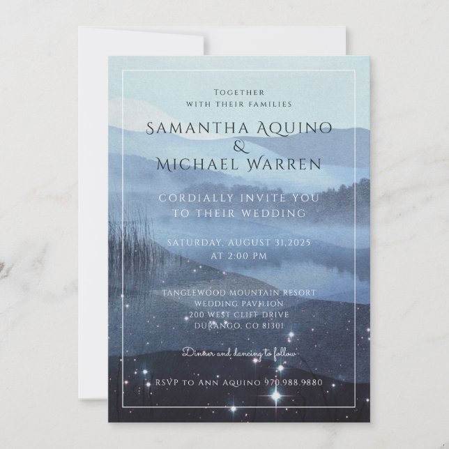 Rustic Mountain Blue wedding Invitation (Front)