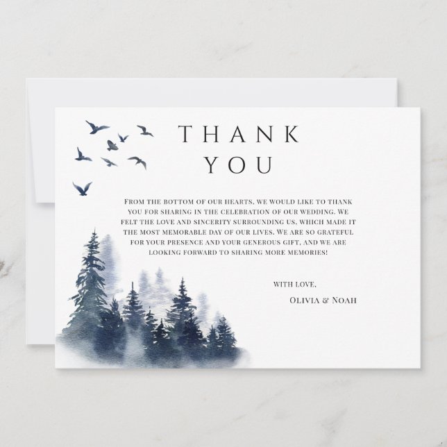 Rustic Mountain Boho Evergreen Thank You Card  (Front)