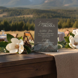Rustic Mountain Brown Signature Drink Wedding Pedestal Sign