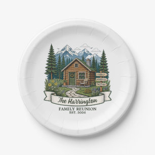 Rustic Mountain Cabin Family Reunion Paper Plate