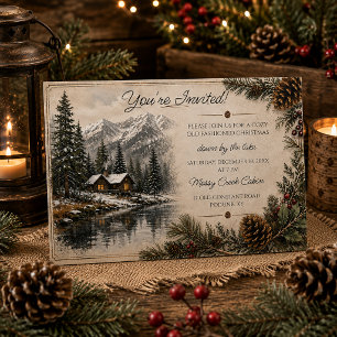 Rustic Mountain Cabin Landscape Christmas Holiday Card