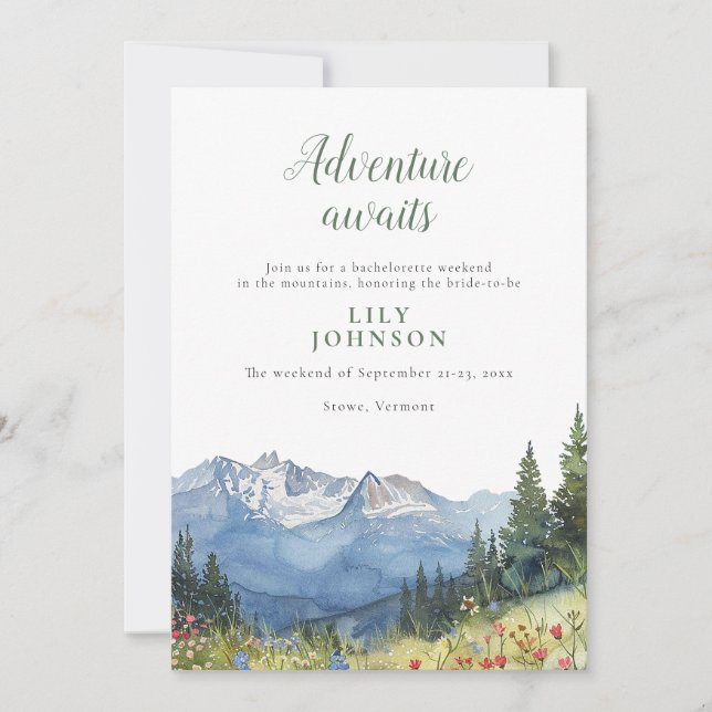 Rustic Mountain Camp Hiking Bachelorette Weekend Invitation (Front)