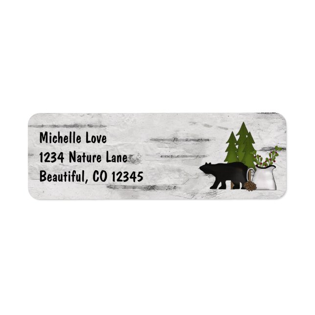 Rustic Mountain Country Bear on Birch Address (Front)