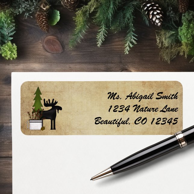 Rustic Mountain Country Silhouette Moose Address (Rustic Mountain Country Silhouette Moose Address Label)