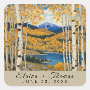 Rustic Mountain Custom Name Wedding Envelop Square Sticker