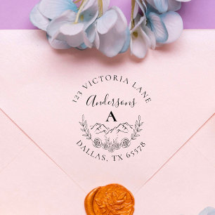 Rustic Mountain & Elegant Initial Return Address Self-inking Stamp