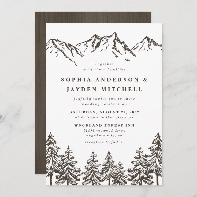 Rustic Mountain Elegant Watercolor Pine Wedding Invitation (Front/Back)