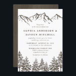 Rustic Mountain Elegant Watercolor Pine Wedding Invitation<br><div class="desc">Design features sketches of mountains and rustic pine trees on the front with a wood grain watercolor background.</div>