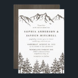Rustic Mountain Elegant Watercolor Pine Wedding Invitation<br><div class="desc">Design features sketches of mountains and rustic pine trees on the front with a wood grain watercolor background.</div>