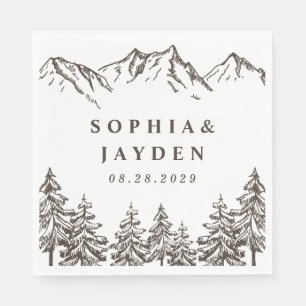 Rustic Mountain Elegant Watercolor Pine Wedding Napkin