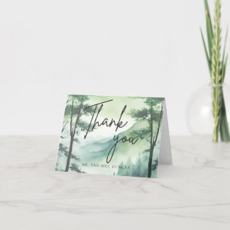 Rustic Mountain Evergreen Pine Fir Trees Wedding Thank You Card