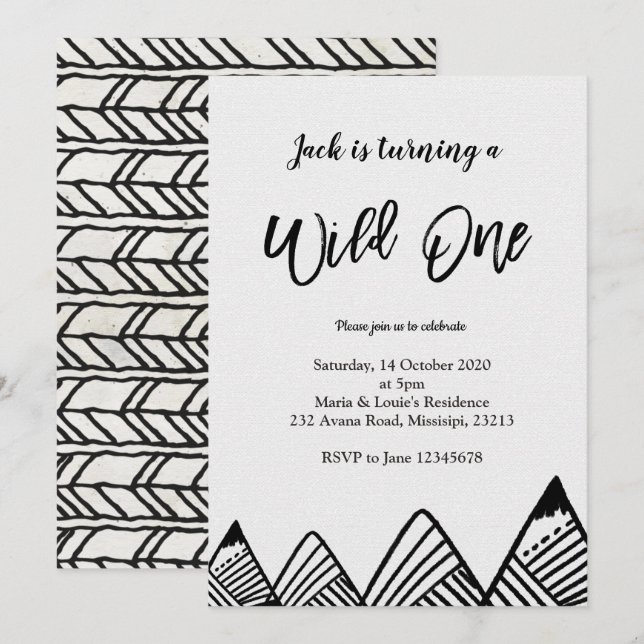 Rustic Mountain first birthday invite Wild One (Front/Back)