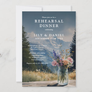 Rustic Mountain Floral Mason Jar Rehearsal Dinner Invitation