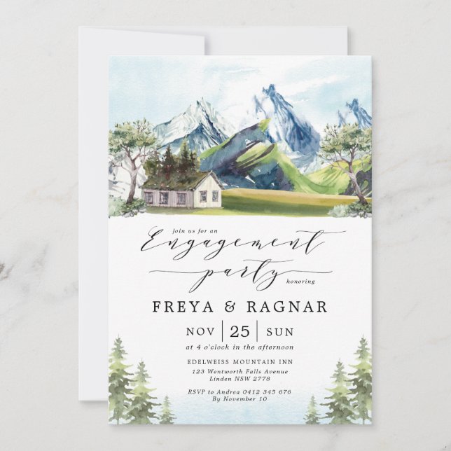 Rustic Mountain Forest Adventure Engagement Party Invitation (Front)