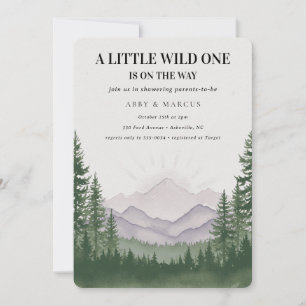 Rustic Mountain Forest Adventure Green Baby Shower Invitation