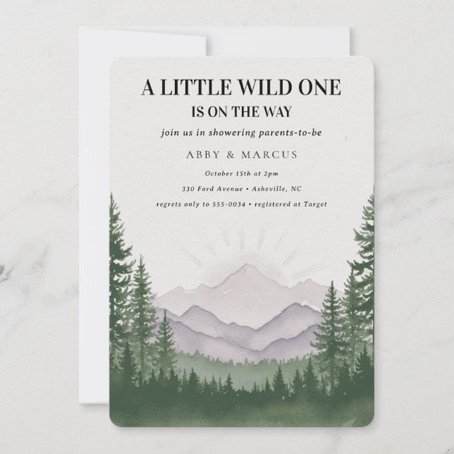 Rustic Mountain Forest Adventure Green Baby Shower Invitation (Front)
