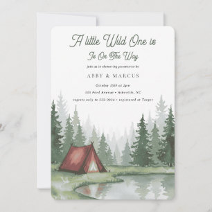 Rustic Mountain Forest Adventure Green Baby Shower Invitation