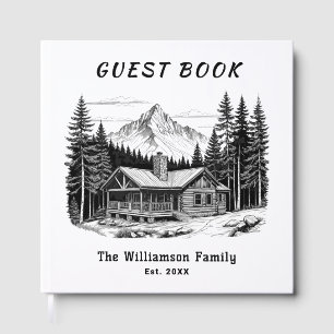 Rustic Mountain Forest Cabin Custom Family Name Guest Book