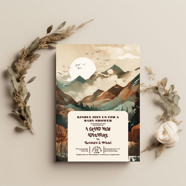Rustic Mountain Forest Evergreen Baby Shower Invitation (Creator Uploaded)