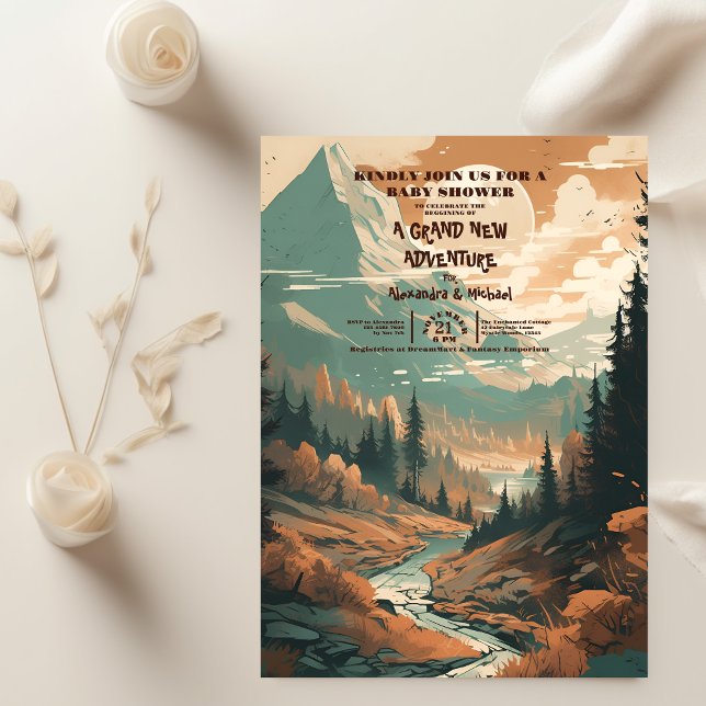 Rustic Mountain Forest Evergreen Baby Shower Invitation (Creator Uploaded)