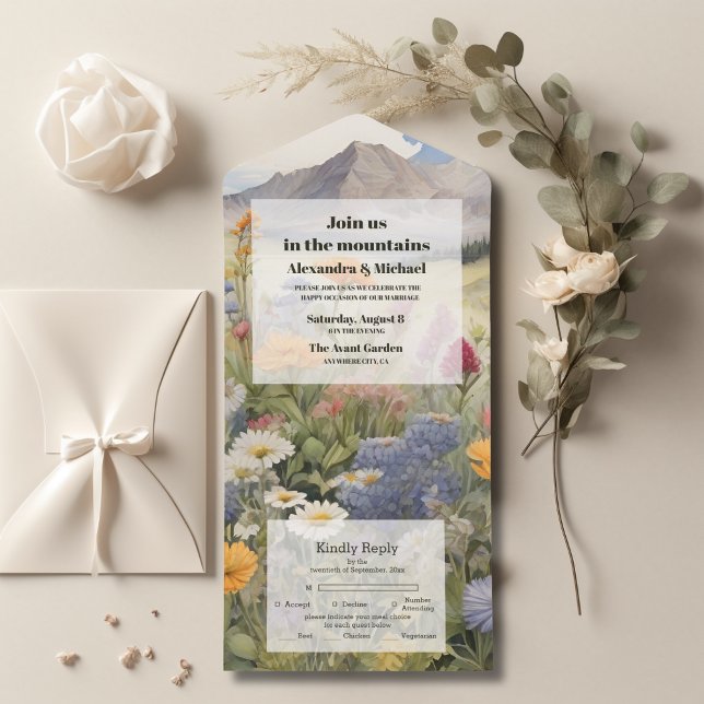 Rustic Mountain Forest Evergreen Tree Wedding All In One Invitation (Creator Uploaded)