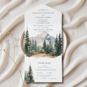 Rustic Mountain Forest Evergreen Tree Wedding All In One Invitation