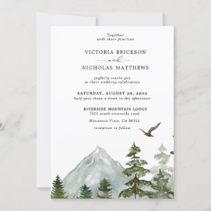 Rustic Mountain Forest Evergreen Tree Wedding Invitation