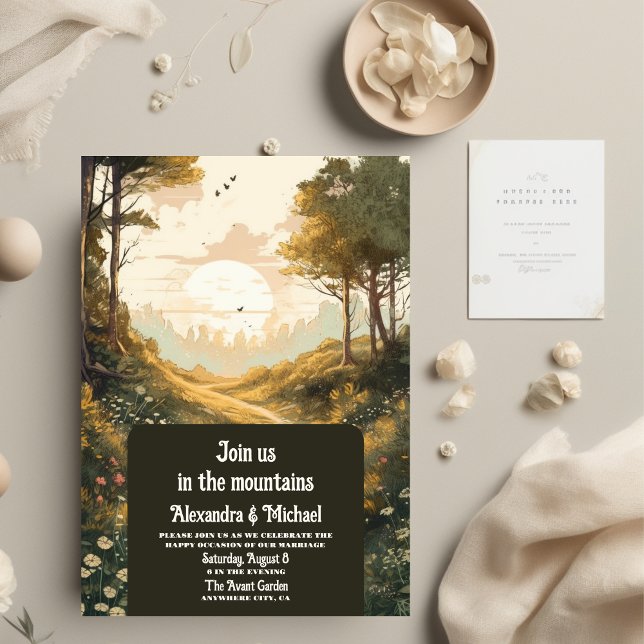 Rustic Mountain Forest Evergreen Wedding Invitation (Creator Uploaded)