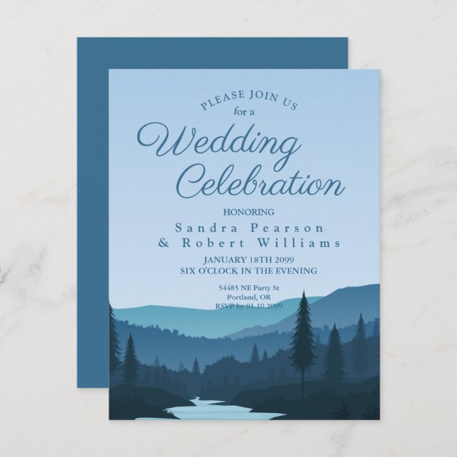 Rustic Mountain Forest Stream with Pine Trees  Invitation (Front/Back)