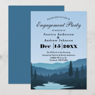 Rustic Mountain Forest Stream with Pine Trees Invitation