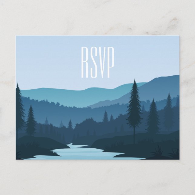 Rustic Mountain Forest Stream with Pine Trees Invitation Postcard (Front)