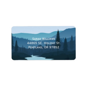 Rustic Mountain Forest Stream with Pine Trees  Label