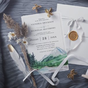 Rustic Mountain Forest Tree Budget QR Code Wedding Invitation