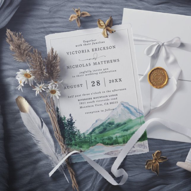 Rustic Mountain Forest Tree Budget QR Code Wedding Invitation (Creator Uploaded)