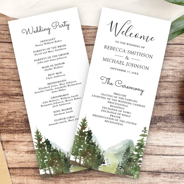 Rustic Mountain Forest Trees Wedding Program (Creator Uploaded)