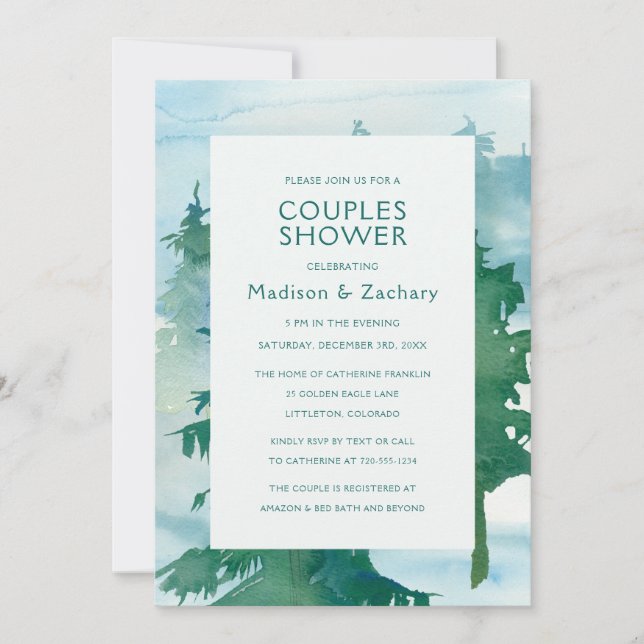 Rustic Mountain Forest Watercolor Couples Shower (Front)