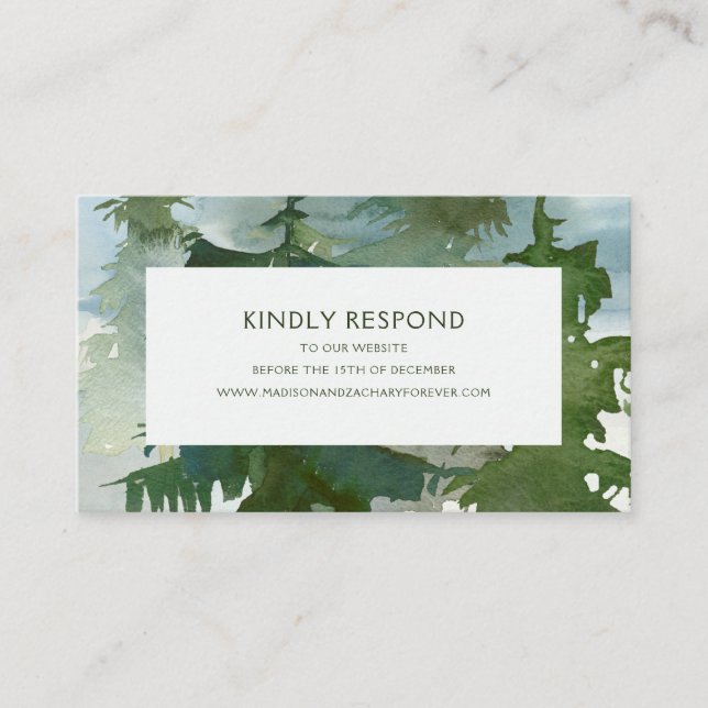 Rustic Mountain Forest Watercolor Website RSVP Enclosure Card (Front)