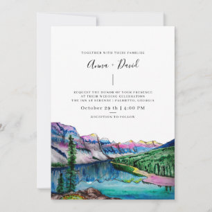 Rustic Mountain Forest Watercolor Wedding Invitation