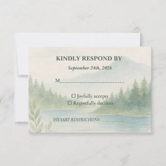 Rustic Mountain Forest Watercolor Wedding RSVP