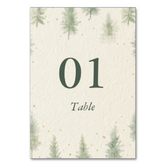 Rustic Mountain Forest Watercolor Wedding Table Number