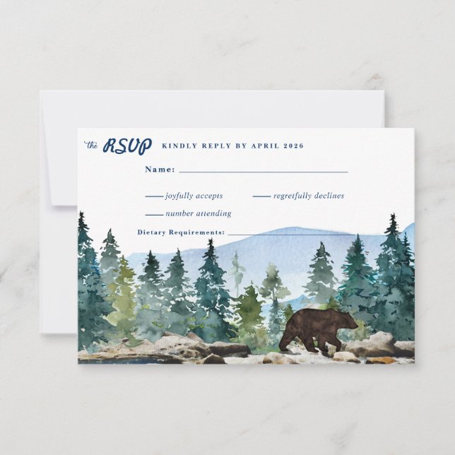 Rustic Mountain Forest Wedding RSVP Announcement (Front)