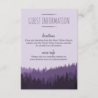 Rustic Mountain Guest Info Card in purple
