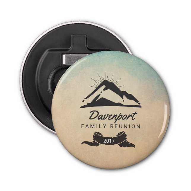 Rustic Mountain Illustration Family Reunion Bottle Opener (Front)