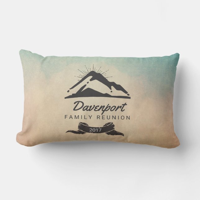 Rustic Mountain Illustration Family Reunion Lumbar Pillow (Front)