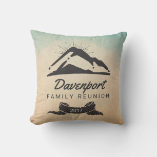 Rustic Mountain Illustration Family Reunion Throw Pillow