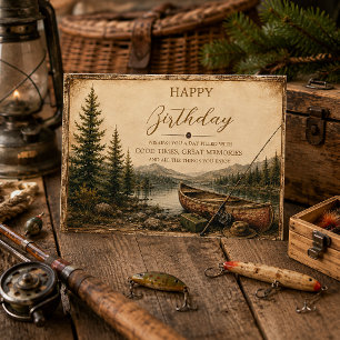 Rustic Mountain Lake Canoe Fishing Birthday Card