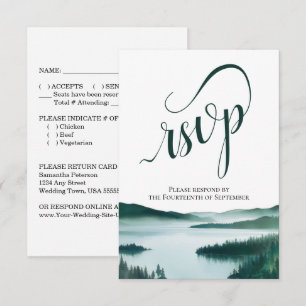 Rustic Mountain Lake Elegant Script Wedding RSVP Card