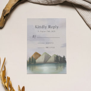 Rustic Mountain & Lake Evergreen Wedding RSVP Card
