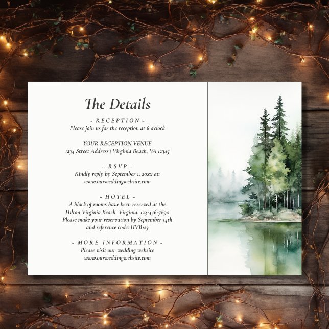 Rustic Mountain Lake Forest Wedding Details Enclosure Card (Front - Rustic Mountain Lake Forest Wedding Details Enclosure Card)